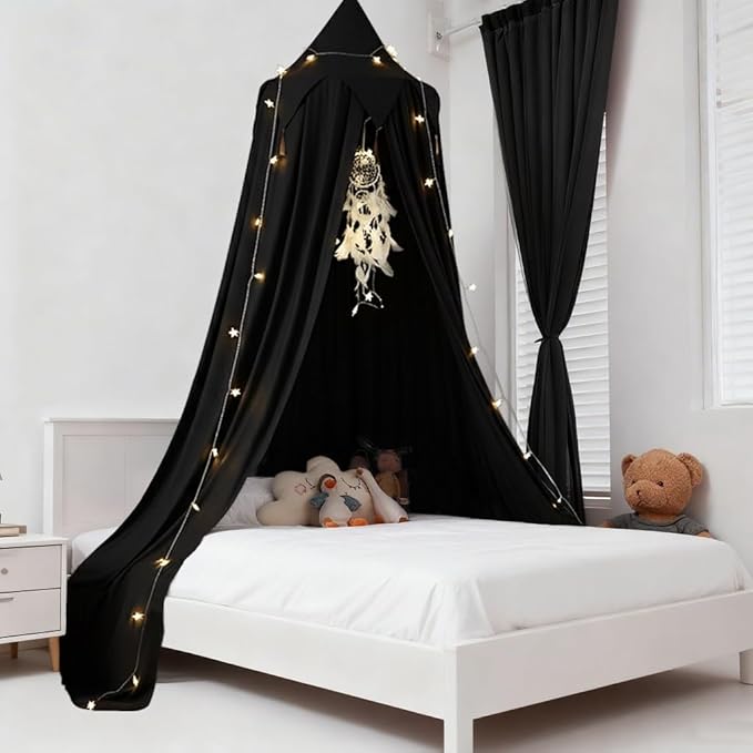 Akiky Bed Canopy for Bed with Lights,Dream Catcher,Hanging Canopy for Indoor Outdoor Castle Canopy for Reading Nook House Decoration (Black)
