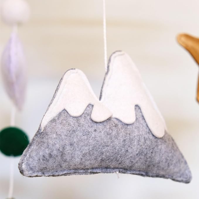 Woodland Baby Crib Mobile, Mountain Mobile for Crib for Boys & Girls, Neutral Nursery Mobile, Baby Shower Gift, with Moon, Trees, Stars & Clouds
