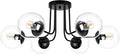 KoKo&Yukina 6-Light Modern Semi Flush Mount Ceiling Light Fixture Mid Century Ceiling Light Globe Ceiling Light with Clear Glass Shade Matte Black Finish for Bedroom Hallway Dining Room Living Room