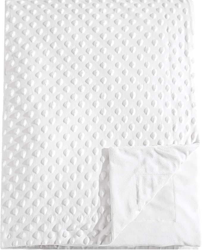 david's kids Micro Fleece Minky Baby Blanket for Boys Girls Neutral with Double Layer and Soothing Raised Dots, Breathable and Soft Lightweight Receiving Blanket for Newborns 30x40 Inches, White