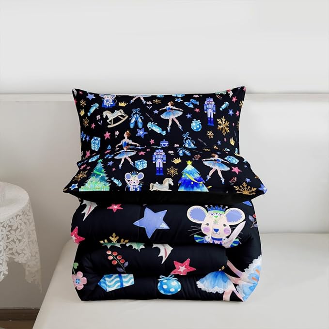 Feelyou Merry Christmas Kids Comforter Set Toddler Size Ballet Nutcracker Bedding Set Snowflake Duvet Quilt for Kids Boys Girls Bedroom Decor Microfiber Ultra Soft Breathable