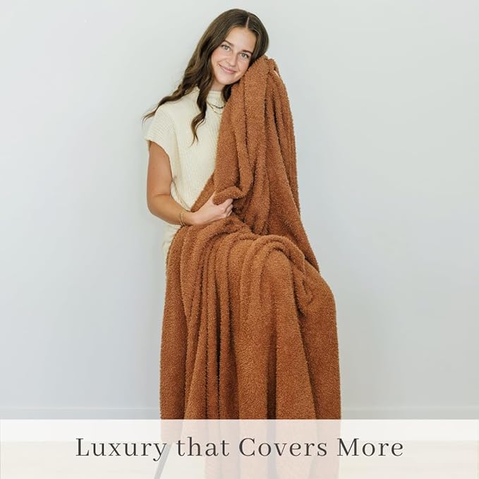 SARANONI Bamboni Luxury Throw Blanket | Oversized Super Soft Plush Home Decorative Comfy Blankets for Couch or Bed | Caramel - X-Large 60” x 80”