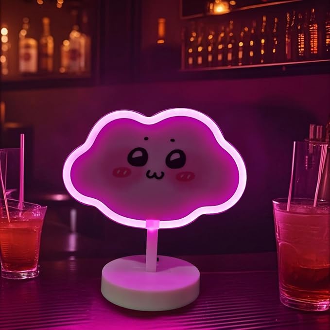 Cute Cloud Shaped Neon Sign USB/Battery Dual Power Switch Controllable Plastic Neon Night Light (Pink)