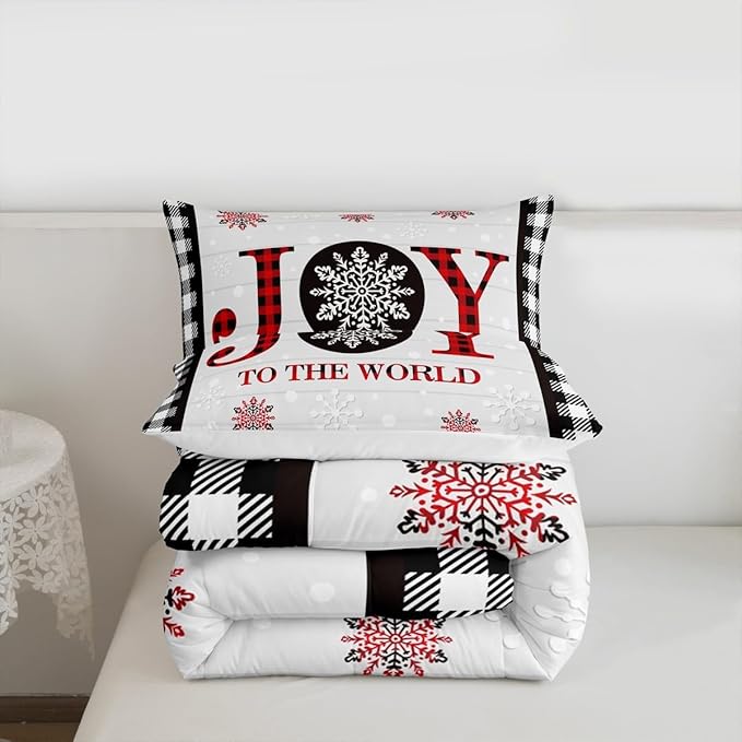 Christmas Snowflake Kids Comforter Set Queen Size,Cottage Plank Bedding,Girls Boys Adults Bedroom/Xmas Cabin Decor,Geometric Grids Stylish Down Comforter,Rustic Farmhouse Duvet Insert,2 Pillowcases