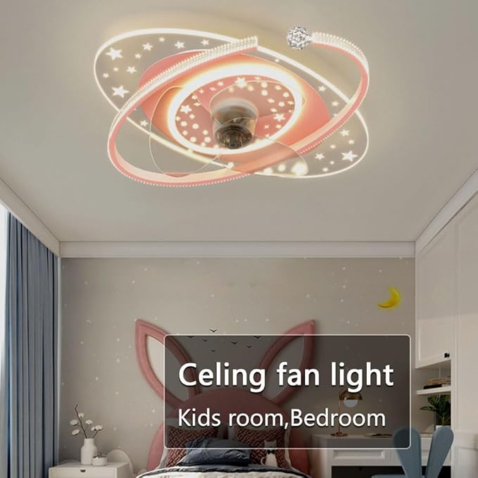 Kids Ceiling Fan with Lights Remote Dimmable 48W LED Ceiling Lights Fan Lighting Pink Mute Ceiling Fans Indoor 6 Speeds Fan Ceiling with Light for Girls Room Bedroom