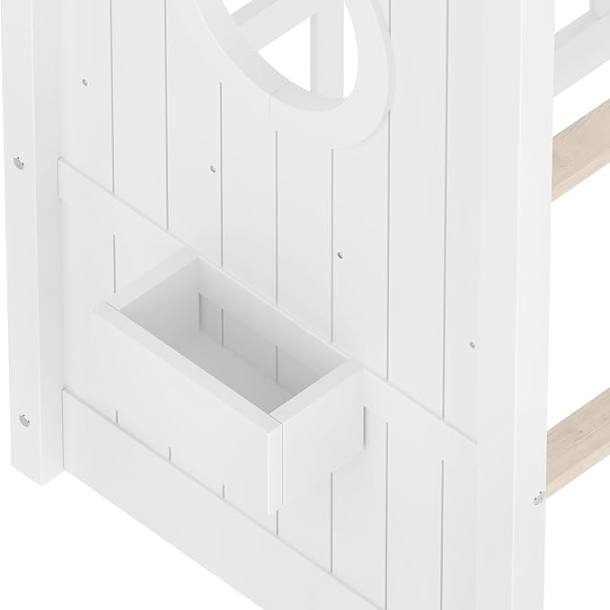 Twin Size House Bed with Storage Shelves for Kids,Kids Montessori Floor Bed, Cute Wood House Bed Frame Twin with Roof for Girls,Boys,Can be Decorated,White
