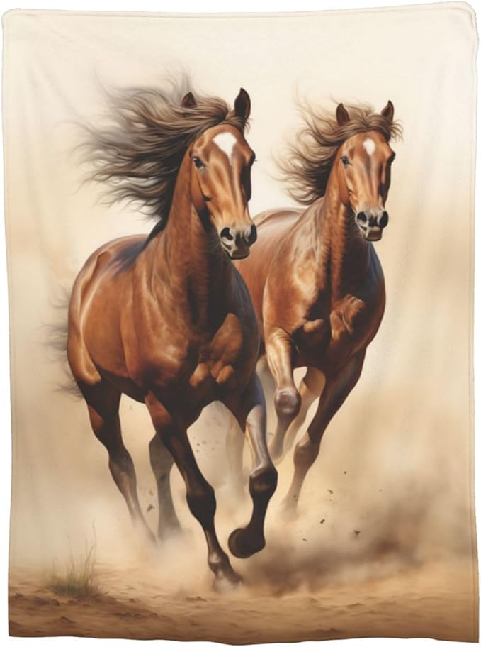 Horse Blanket Animal Horses Running Pattern Print Flannel Throw Blankets for Home Couch Bed Sofa Soft Fuzzy Lightweight Decor Gifts for All Season 50x40 Inches