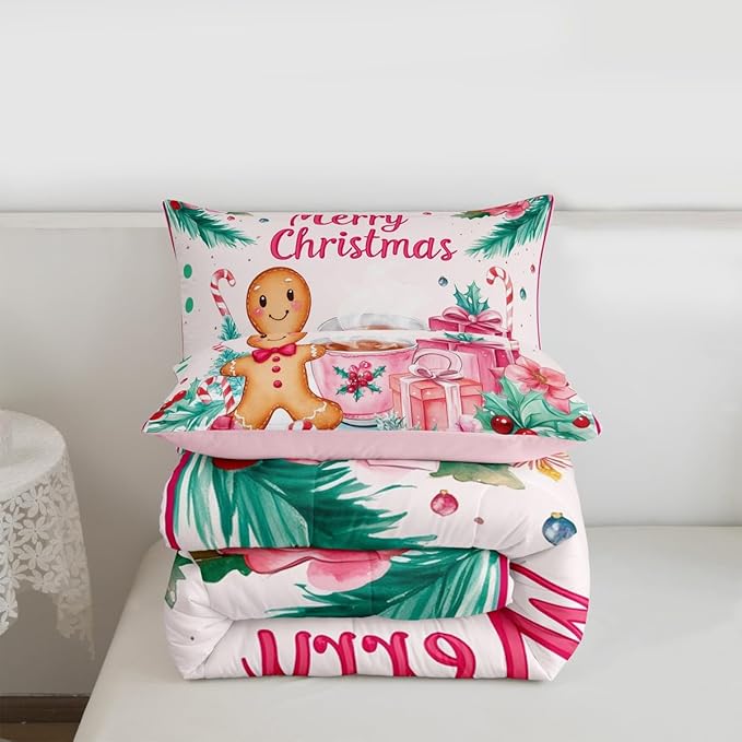 Feelyou Gingerbread Man Kids Comforter Set Full Size Merry Christmas Bedding Set Christmas Decor Duvet Quilt for Kids Boys Girls Bedroom Xmas Decor Microfiber Ultra Soft Breathable