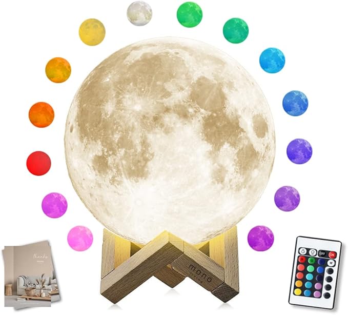 Moon Lamp, Moon Light, Moon Decorations, Cool Lamp, Moon Lamps for Adults, Decor for Boys, Thanksgiving, Christmas, 4.7 Inch, 16 Color Led