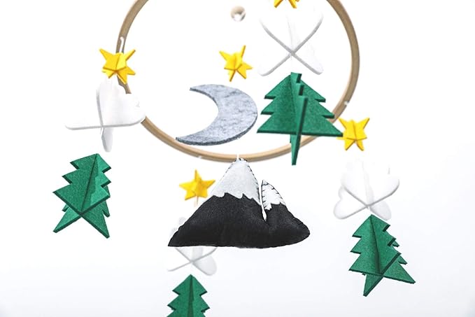 Sorrel + Fern Baby Crib Mobile - Starry Woodland Night, Short Evergreen - Nursery-Mobiles for Unisex Baby
