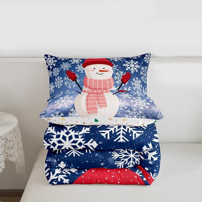 Feelyou Christmas Kids Comforter Set King Size Snowman Purple Blue Gradient Bedding Set Xmas Snowflakes Duvet Quilt for Kids Boys Girls Bedroom Winter Snow Decor Microfiber Ultra Soft Breathable