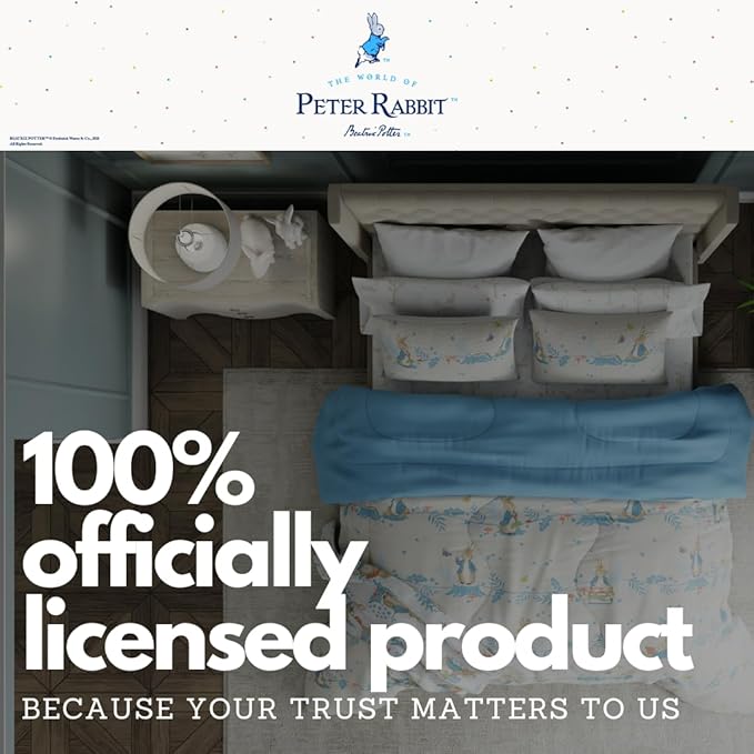 Franco Peter Rabbit Kids Bedding Super Soft & Cozy Reversible Microfiber Comforter and Sheet Set with Sham, 7 Piece Full Size, (Officially Licensed Product)