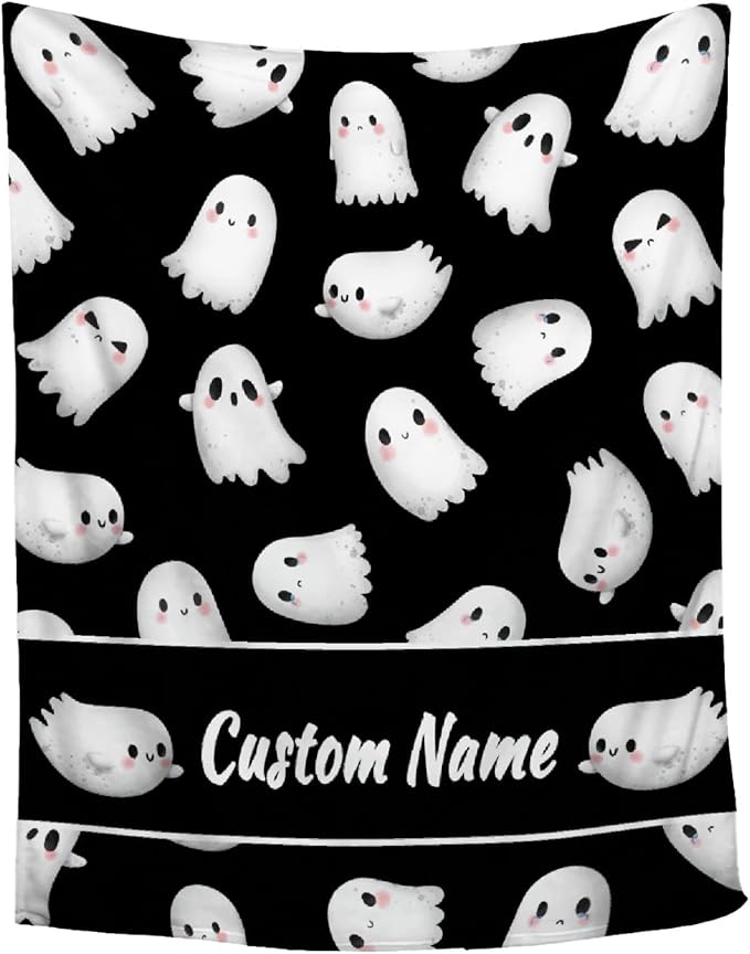 Custom Halloween Ghost Blanket | Personalized for Boys Girls | Plush Cozy Name Blanket | Halloween Decor Gifts | 60"x80"-Adults/Twin Size