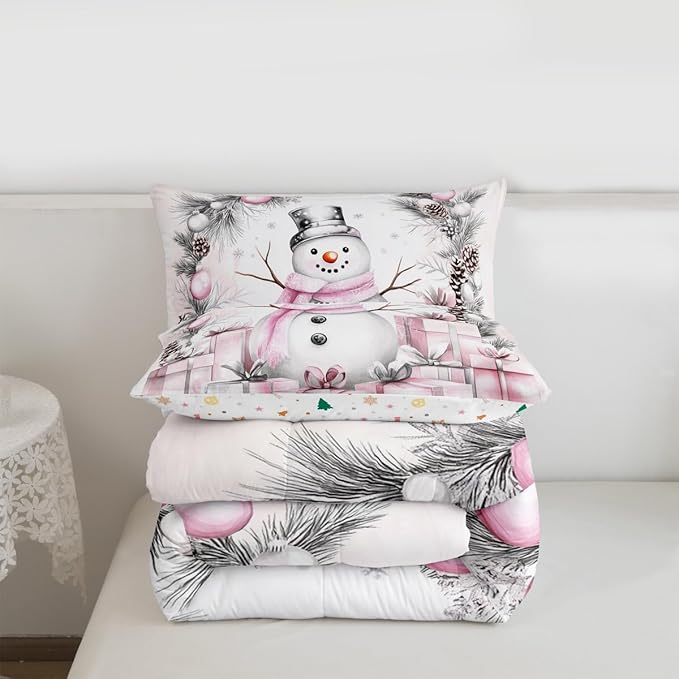 Feelyou Merry Christmas Comforter Set All Season Cute Snowman Bedding Set with 2 Pillow Cases Microfiber Kids Full Bedclothes Snowflake Bedroom Decor Duvet Quilt Breathable Soft