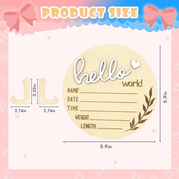 Hello World Newborn Sign, 5.9 Inch Baby Announcement Sign Welcome Board Wooden Name Birth Announcement Plaque for Baby Shower Photo Props Hospital Nursery