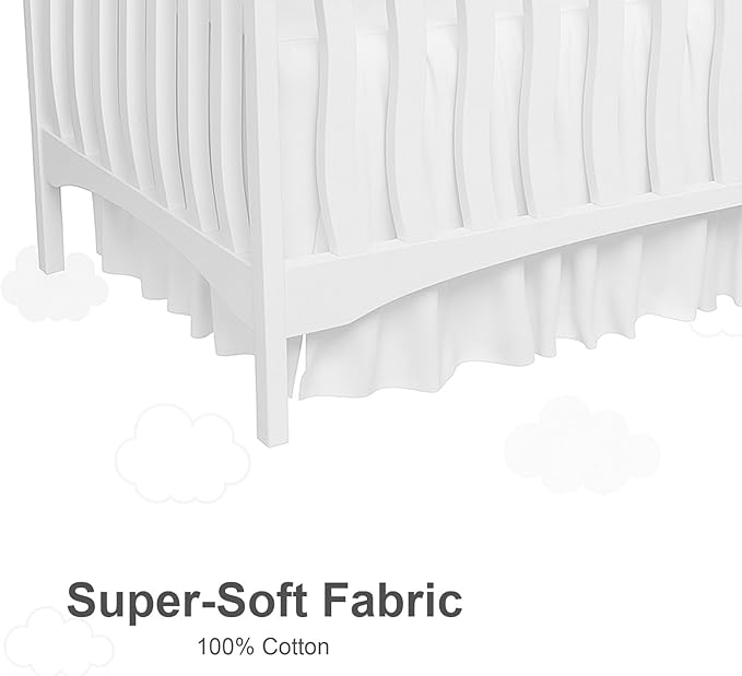Crib Bed Skirt Dust Ruffle with Split Corners - 100% Cotton - Nursury Standard Crib Bedding Toddler Bedskirt for Baby Boys or Baby Girls - 14" Drop - White Crib Skirt