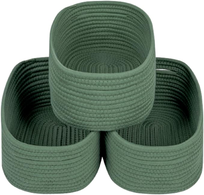 CubesLand Small Storage Basket for Shelves, Woven Rope Green Basket for Organizing, Durable & Skin-Friendly Cube Shelf Closet Organizer Bins, Toy Storage Organizers Bin, Modern Home Decor with Handles