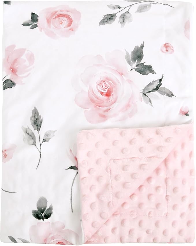 david's kids Micro Fleece Minky Baby Blanket for Girls with Double Layer and Soothing Raised Dots, Breathable and Soft Lightweight Receiving Blanket for Newborns, 50x60 Inches, Floral Flowers