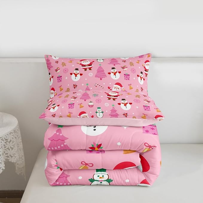 Feelyou Christmas Kids Comforter Set King Size Happy New Year Bedding Set Santa Claus Duvet Quilt for Kids Boys Girls Bedroom Merry Christmas Decor Microfiber Ultra Soft Breathable