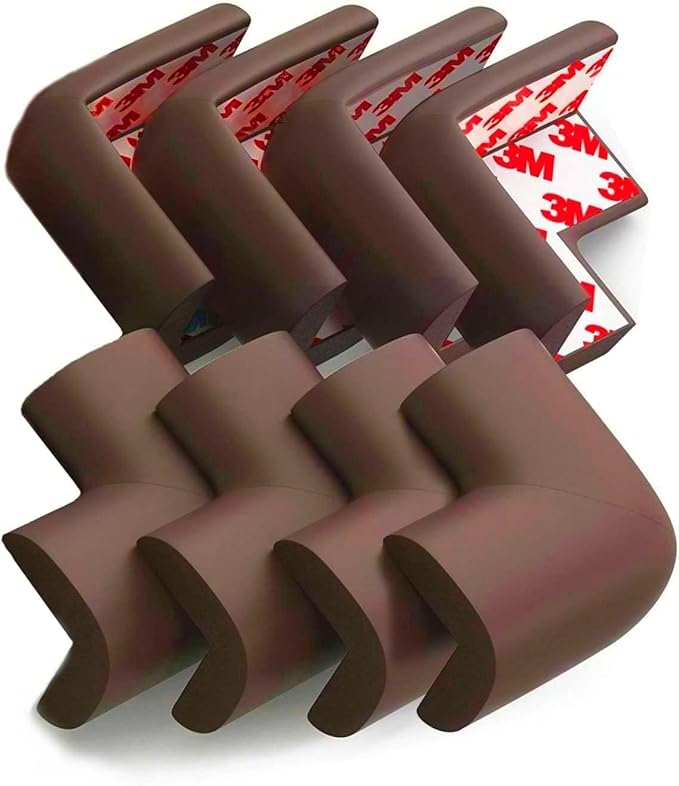 8-Pack Corner Protectors Baby Proof, Furniture Corner and Edge Safety Bumpers, Soft Rubber Foam Cushion Covers, 3M Taped Corner Guards, Baby Child Proofing Pads, Table Corner Protectors, Brown