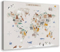 KIPNG Kids World Map - Playroom Animal World Map - Nursery Educational Poster Canvas Poster Wall Art Picture Paintings for Living Room Bedroom Decoration Frame-style16x24inch(40x60cm)