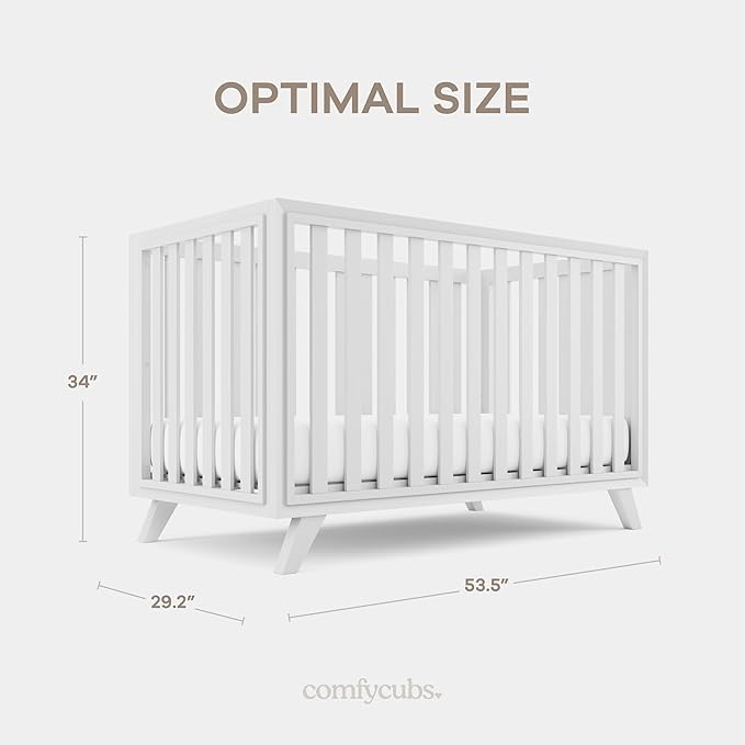 Comfy Cubs Baby Crib for 0 to 3 Years - Adjustable Mattress Height, Natural Wooden Crib for Baby, Elegant Nursery Furniture - 80 lbs Capacity Nursery Bed, Designed in The US - All White