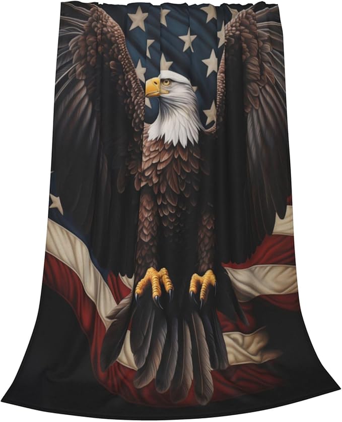 American Eagle Flag Blanket Gifts Women Men Kids Bald Eagle Flannel Throw Blankets Soft Fuzzy Lightweight for Home Decor Couch Bed Sofa 80x60 Inches