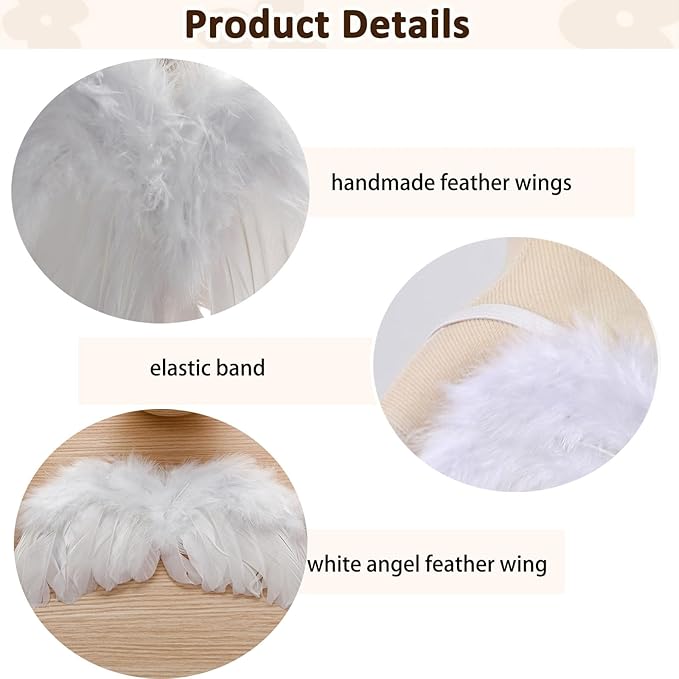 White Angel Wings With Leaf Headband For Newborn Infant Photography Props Soft Feather Wings For Kids Photo Outfits Baby Girls Costume(Color A, One Size)