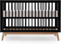 dadada Baby Soho 3 in 1 Convertible Wooden Crib to Toddler Bed - Made in Italy, GREENGUARD Gold Certified, Baby-Safe Finish, Sustainable Beech Wood, Modern Design, 3 Adjustable Heights (Black/Natural)