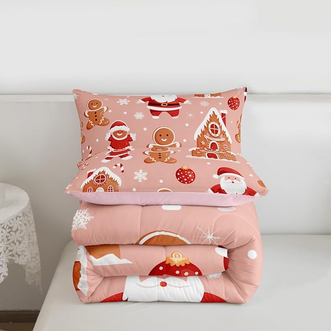 Feelyou Christmas Kids Comforter Set Toddler Size Santa Bedding Set Gingerbread Man Duvet Quilt for Kids Boys Girls Bedroom Snowflake Decor Microfiber Ultra Soft Breathable