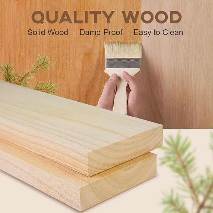 Habudda Floating Shelves for Wall, Bathroom Bedroom Kitchen Book Shelf, Rustic Wooden Home Decor Plant Display, Varnished Natural Solid Wood, Mounted Invisible Bracket, 30" Set of 2