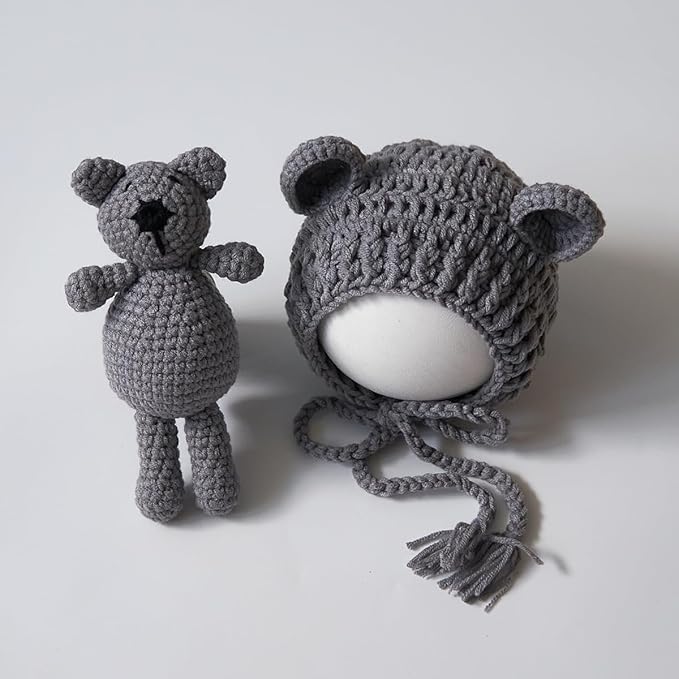 Zeroest Newborn Baby Boy Girl Photography Props Bear Hat Outfits Crochet Kint Handmade Cap Set for Newborn Photo Shoot