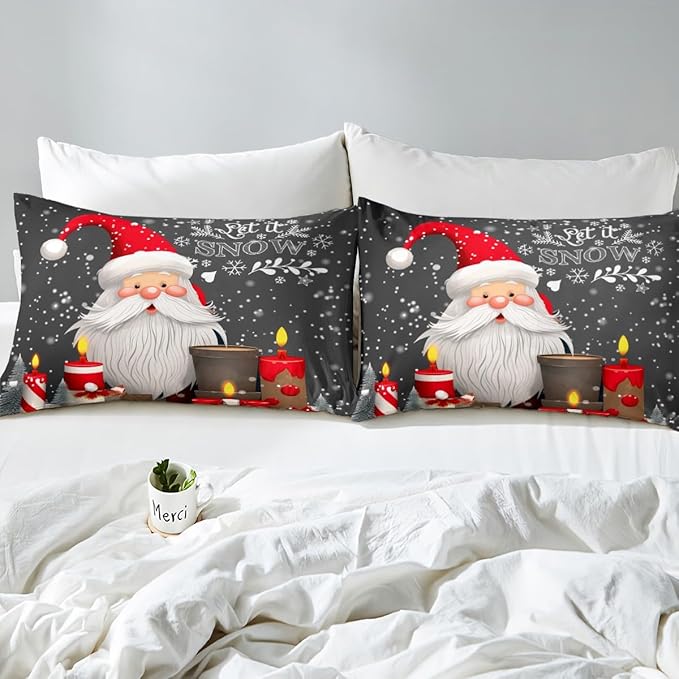 Christmas Duvet Cover Set Full Size Santa Claus with Candles and Gift Boxes Print Bedding Set 3pcs for Kids Boys New Year Theme Comforter Cover Winter Snow Quilt Cover with 2 Pillowcases,No Comforter