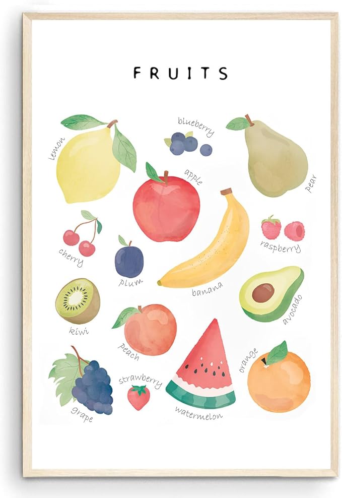 OZCONO Vegetables and Fruits Educational Posters, Harvest Chart Kids, Classroom Decor, Rainbow Nursery Wall Art, Homeschool Education Guide (Unframed) (24x36)