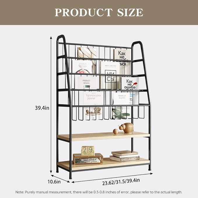 Kids Bookshelf and Toy Storage Organizer,6 Tier Childrens Bookcase,Magazine Rack Floor,Book Shelf for Kids Rooms Classroom Nursery Living Room Office (Black, L:31.5")