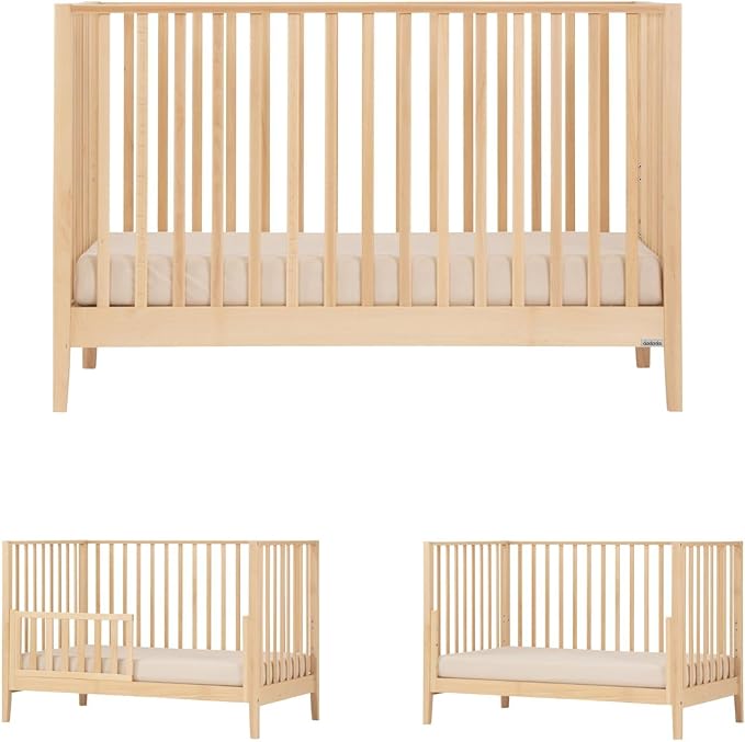 dadada Baby LaLa 3 in 1 Convertible Crib - Wood Crib Converts into Toddler Bed & Daybed - Greenguard Gold Certified, Made in Italy - 3 Adjustable Mattress Heights - Solid Beechwood (Natural)