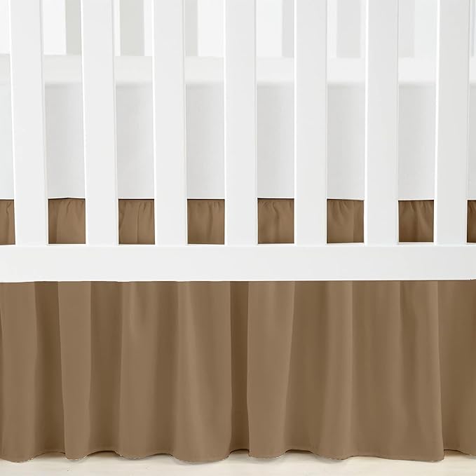 Luxury Crib Bed Skirt 28" x 52" with 14 Inch Drop Soft & Breathable Dust Ruffle Fits Standard Crib and Toddler Bed Nursery Microfiber Fabric Ruffle Bed Skirt for Baby Boys or Girls Taupe Solid