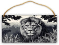 Monochrome Lion in forests wood door sign wall decor home decor signs 12x6 Inch,Rustic Wood Wall Art for Bedroom,Entryway,Kitchen,Nursery,Perfect Farmhouse Wall Decor for Animal & Art Lover