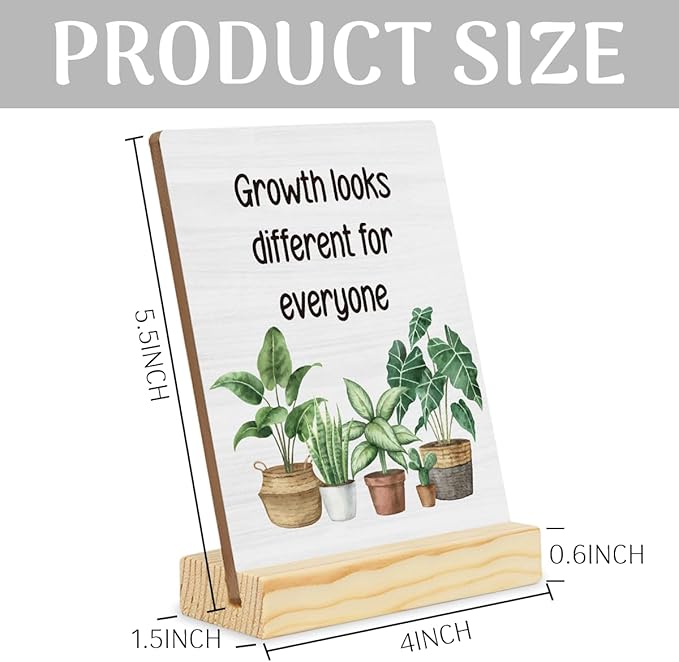 Inspirational Quote Wood Plaque Signs Motivational Quotes Gift Growth Looks Different for Everyone Potted Plant Art Desk Decor for Home Office 5×4 Inches Encourage planks2004