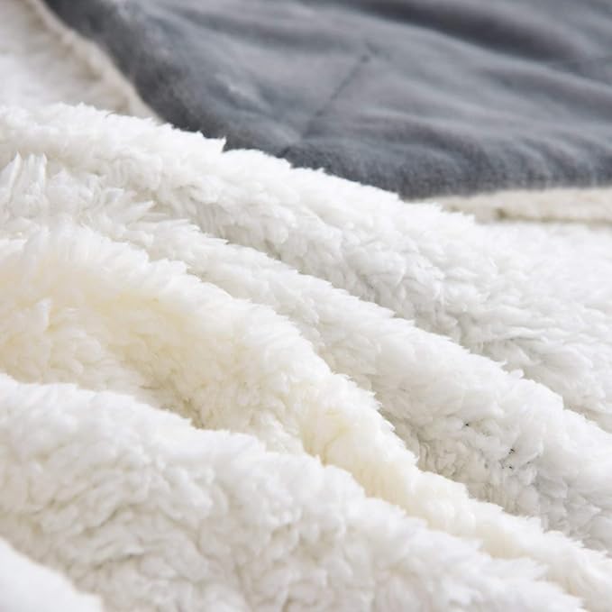 NANPIPER Sherpa Blanket Warm Blankets for Winter Super Soft Fuzzy Flannel Fleece/Wool Like Reversible Velvet Plush Couch Blanket Lightweight(Grey Throw Size 50"x60")