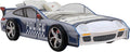 LKTART Twin Size Car Bed for Kids, Police Car-Shaped Wooden Platform Bed Frame with LED Lights, Headboard Wheels and Support Slats for Boys Toddlers Child's Bedroom (Blue)