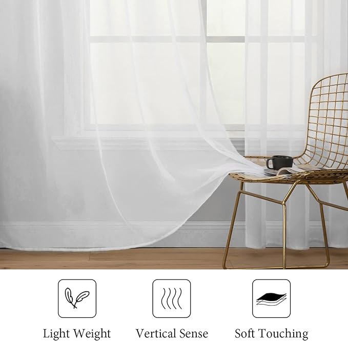MIULEE 2 Panels Solid Color White Sheer Window Curtains Elegant Window Voile Panels/Drapes/Treatment for Bedroom Living Room (54 X 95 Inches White)