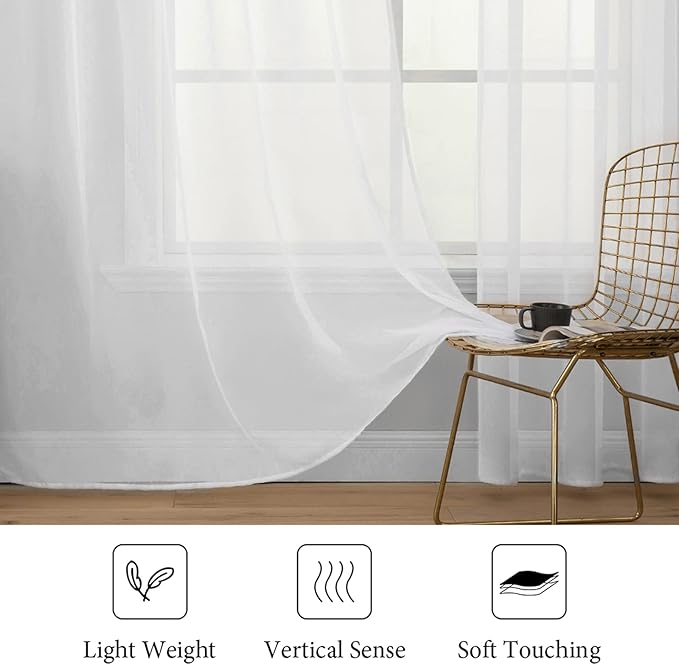 MIULEE 2 Panels Solid Color White Sheer Window Curtains Elegant Window Voile Panels/Draperies/Treatment for Bedroom Living Room (70 X 84 Inches White)