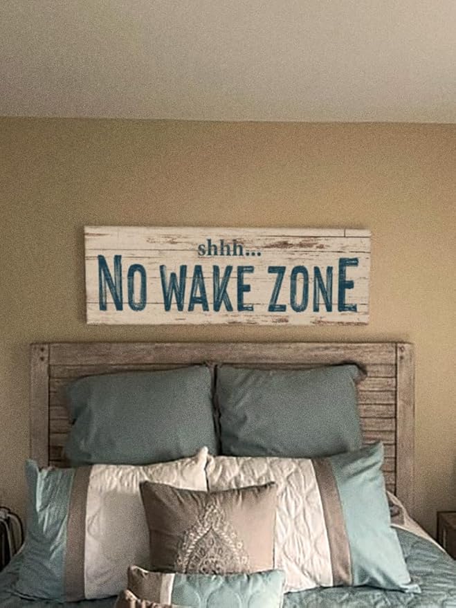 TAILORED CANVASES - No Wake Zone Sign, Charming Wall Decor for lakehouse and house, 'Shh No Wake Zone' Sign, Rustic Above Bed Decor, Lake House, Ideal Gift for Any Space 20x60