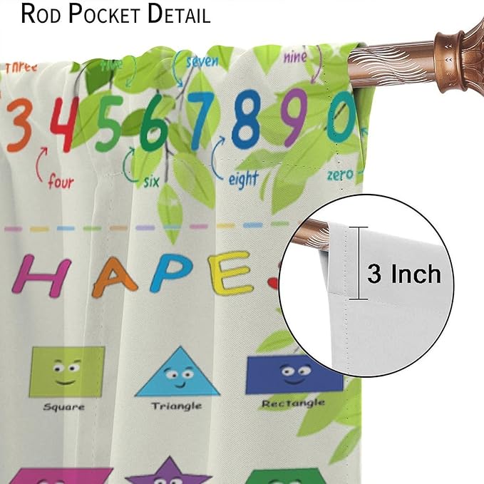 Kids Alphabet Curtain Cartoon Animal Nursery Rustic Leaves Plant Funny School Education Learning Tools Printed Rod Pocket Blackout Window Drapes for Bedroom Living Room 42" W X 63" L