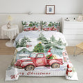 Red Old Truck Bedding Set Full Size,Christmas Tree Gnome Comforter Set for Kids Boys Girls Room Decor,Snowman Winter Rustic Style Duvet Insert 3Pcs,Merry Christmas Retro Quilt Set,2 Pillowcases