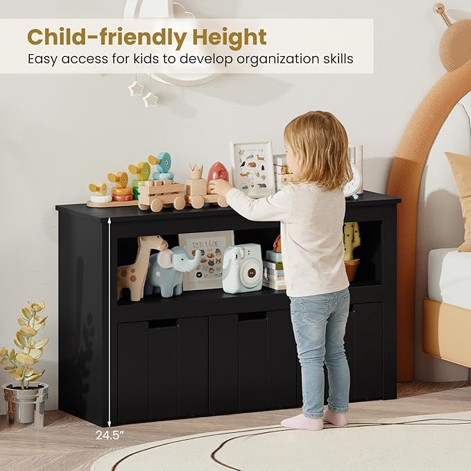 Costzon Toy Storage Cabinet, Toy Chest w/ 3 Removable Drawers, Wheels & Spacious Tabletop, Toddler Storage Organizer for Kids Room, Playroom & Nursery (Black, 13" D x 40" W x 24.5" H (3 Drawers))