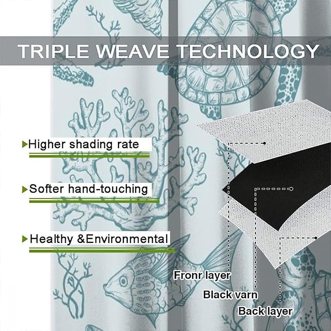 Turtle Starfish Curtains,Coral Starfish Seashell Beach Sea Seashell Theme Pattern Blackout Print Home Bedroom Living Room Window Treatmen 2 Panel Set 72x63 Inch