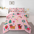 Erosebridal Cute Dog Comforter Set Toddler Size Puppy Dog Cartoon Xmas Bedding Set Christmas Tree Quilts for Kids Boys Girls Bedroom Decor Snowman Duvet Insert with 1 Pillow Case