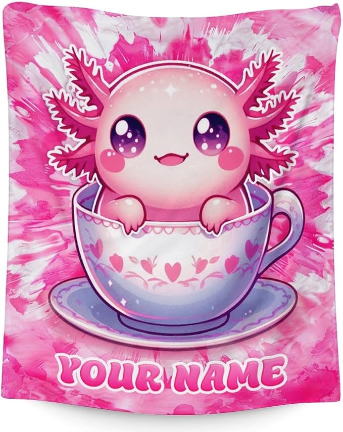 Custom Axolotl Blanket for Girls - 50" x 60" Inches Soft Cozy Plush Throws - Pink Cute Teens Throw Blanket Gifts for Sofa, Couch